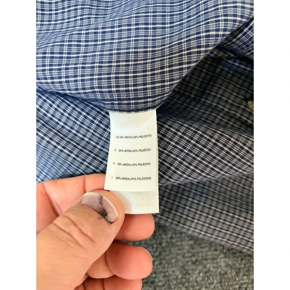 The North Face Mens XL Blue Micro Check Button Down Shirt Long Sleeve ModalBlend